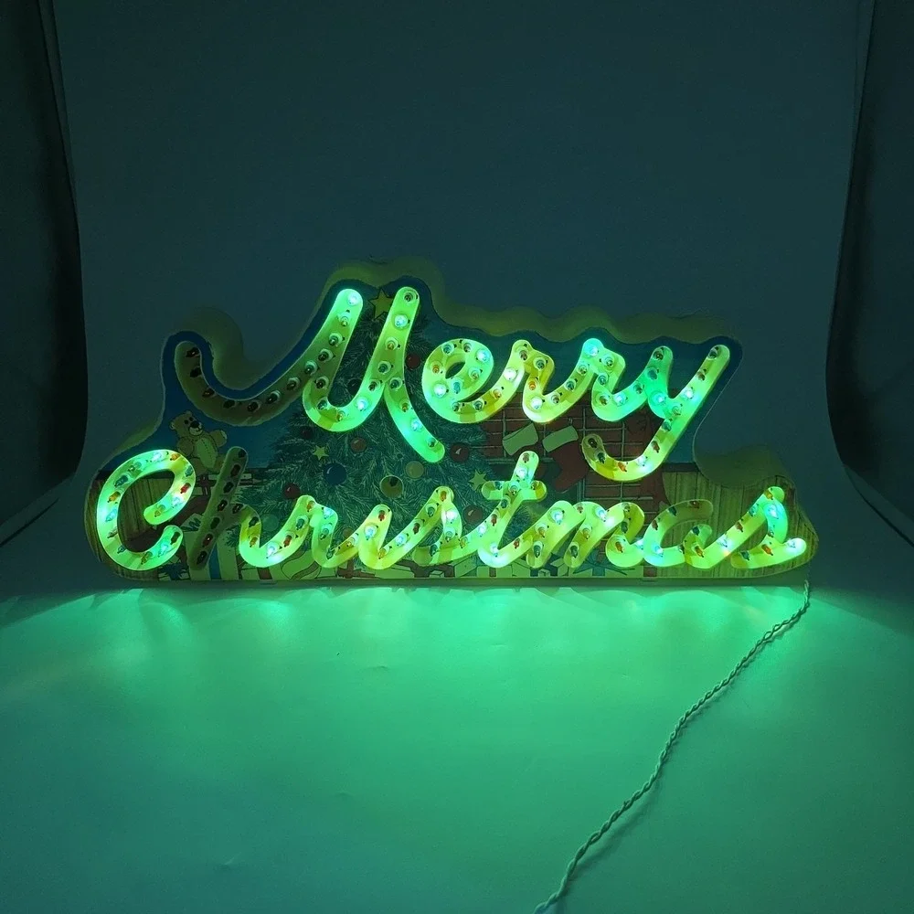 Vintage 1992 Holiday Glow Merry Christmas Lighted Sign 144 Lights 8 functions